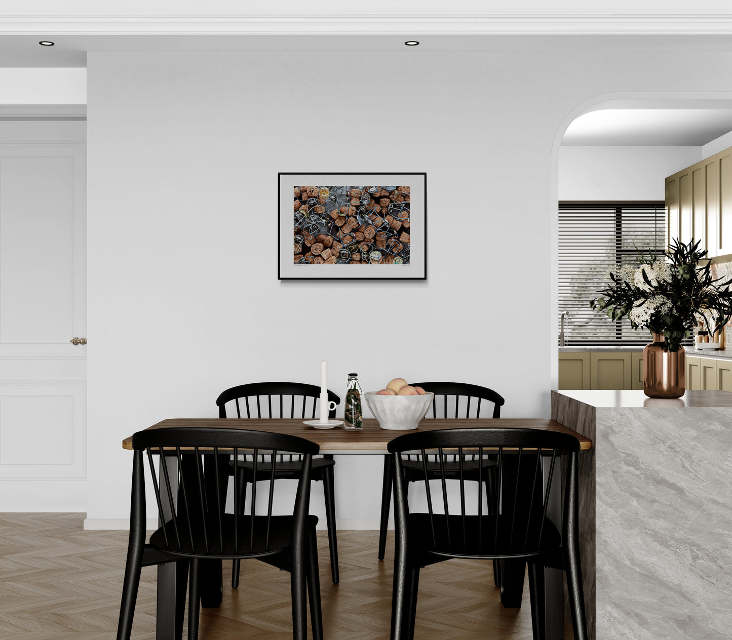 Poster Corks of Champagne. Miljöbild kök.