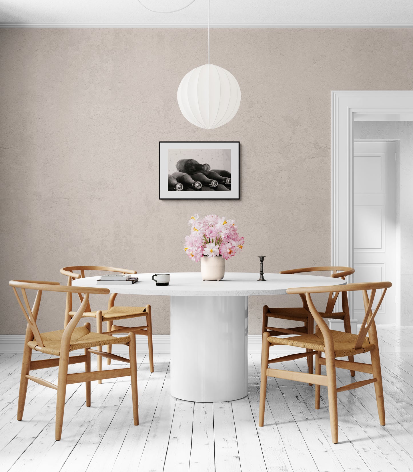 Poster Champagne Bottles Dust – konstnärlig textur. Miljöbild kök.