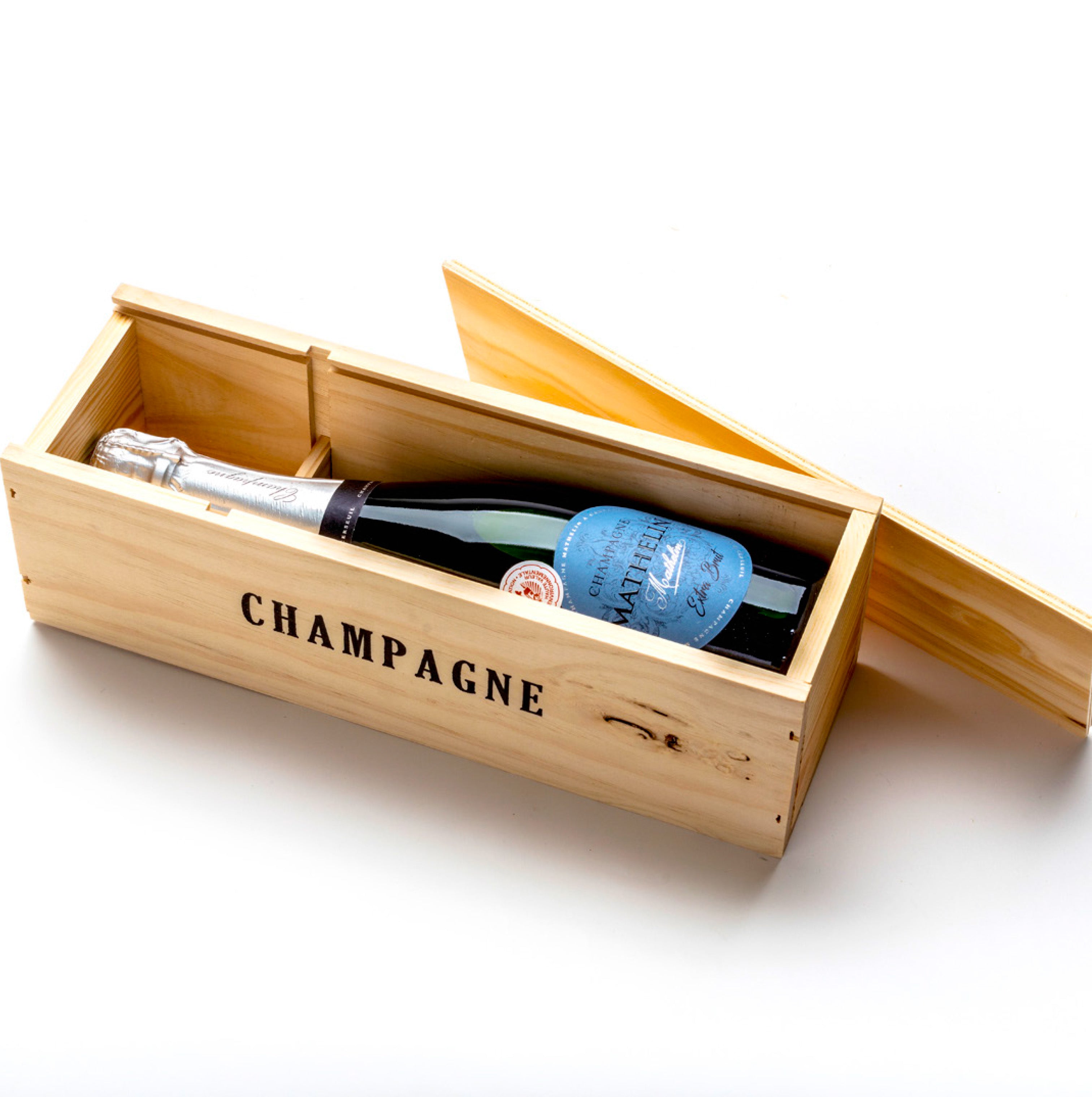 Champagnelåda trä 1 flaska, bild med flaska