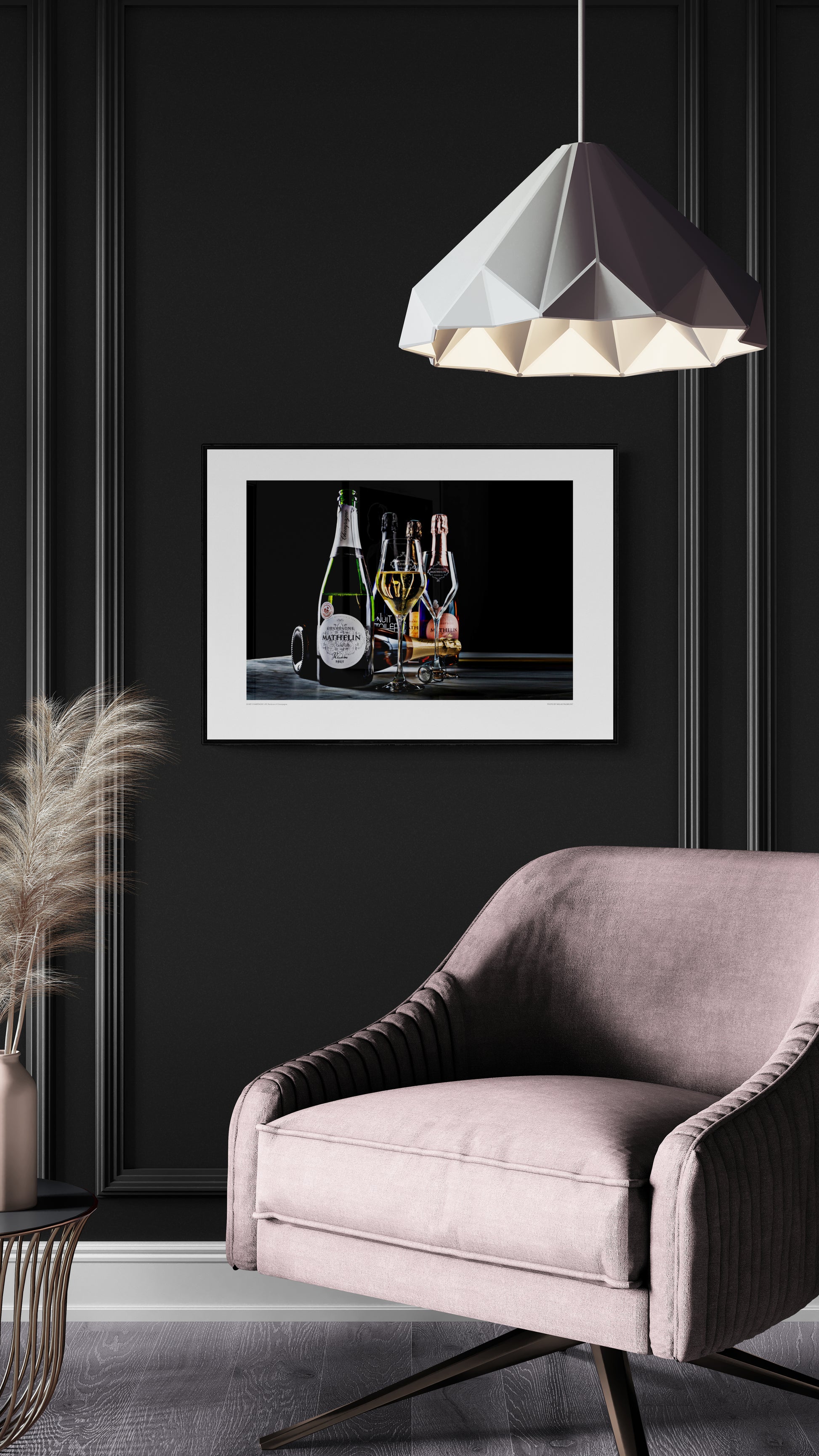 Poster Rainbow of Champagne. Miljöbild hall. 