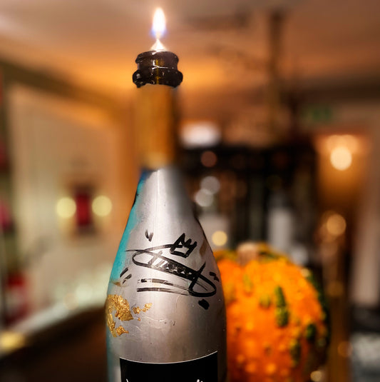 Oljelampa för återbruk av champagneflaska